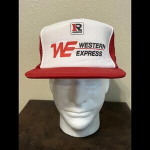 Vintage R Ryder WE Western Express Division Trucker Hat Cap SnapBack Red & White